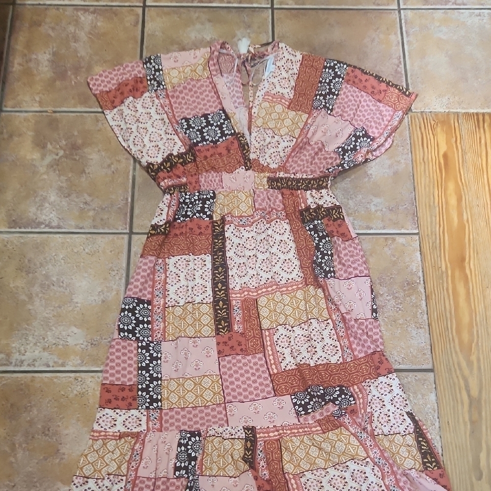 Blue Island Floral Geometric Dress Womens XL